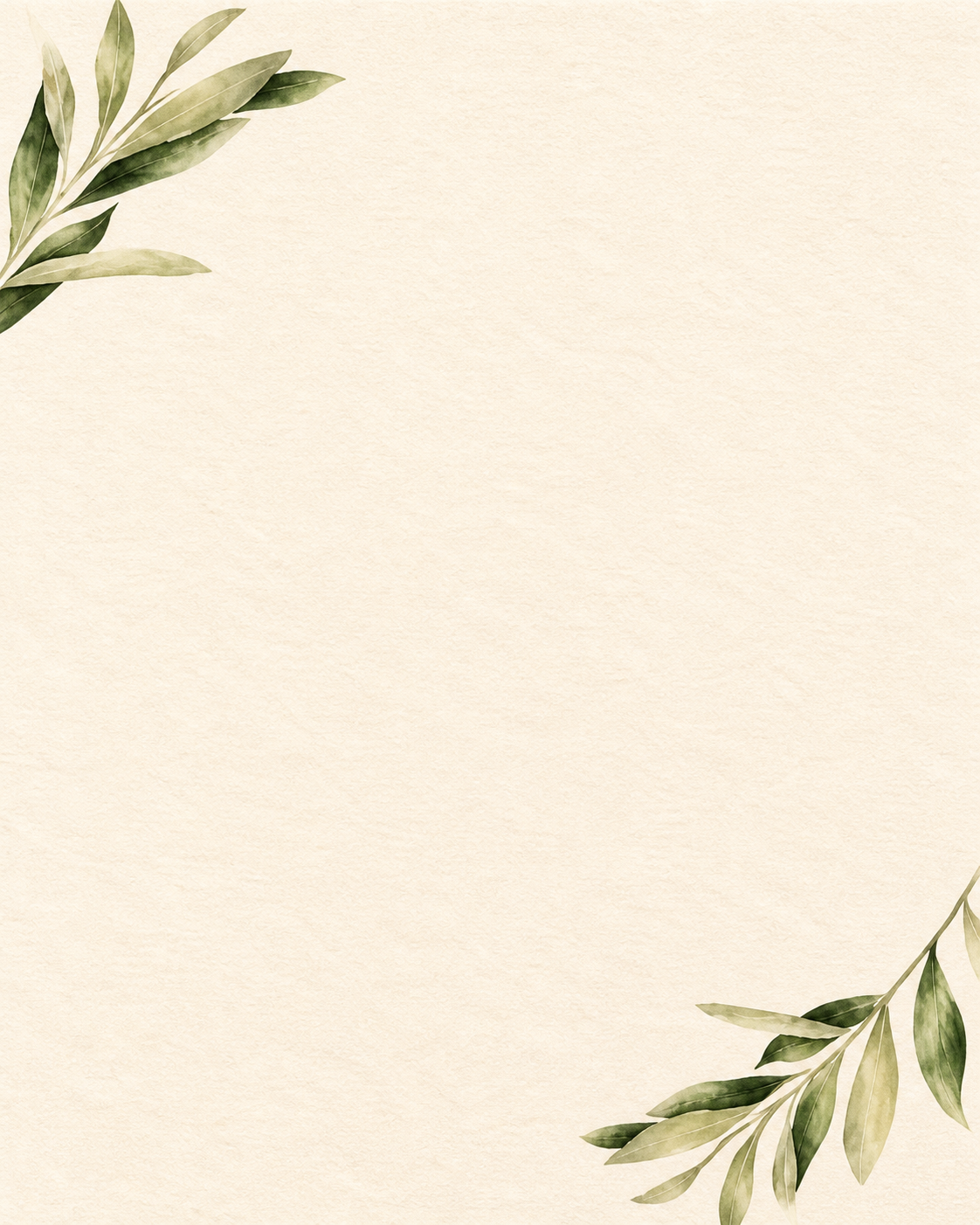 Papel marfim decorado com delicadas folhas de oliveira